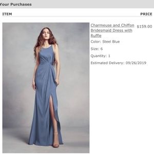 Steel blue floor-length bridesmaid dress